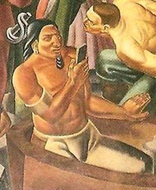 tranh-mr-pynchon-1 Người đàn ông cầm trên tay đồ vật giống hệt smartphone.