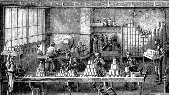 dong-hop-thuc-pham Công nhân hàn lon thực phẩm tại Pháp vào năm 1870.
